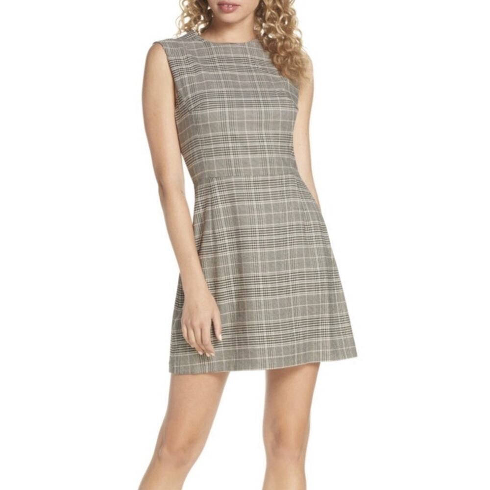 French Connection Amati Grey Multi Check Sleeveless A-Line Dress Size M